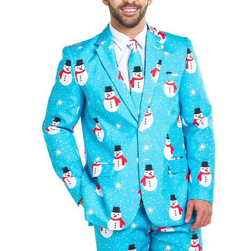 Herr jul kavaj jacka kostym rolig snögubbe snöflinga mönster tryckt kavaj xmas snygga kappor kostymfest