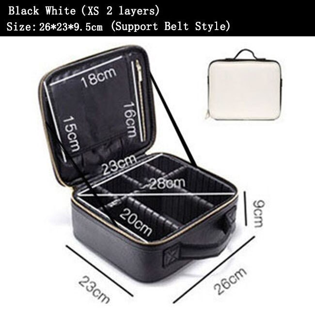 Kobiety PU skóra makijaż torba profesjonalny Manicure artysta torba na kosmetyki kobiece zestawy pełny Organizer na kosmetyki wózek Beauty Box: Black White XS