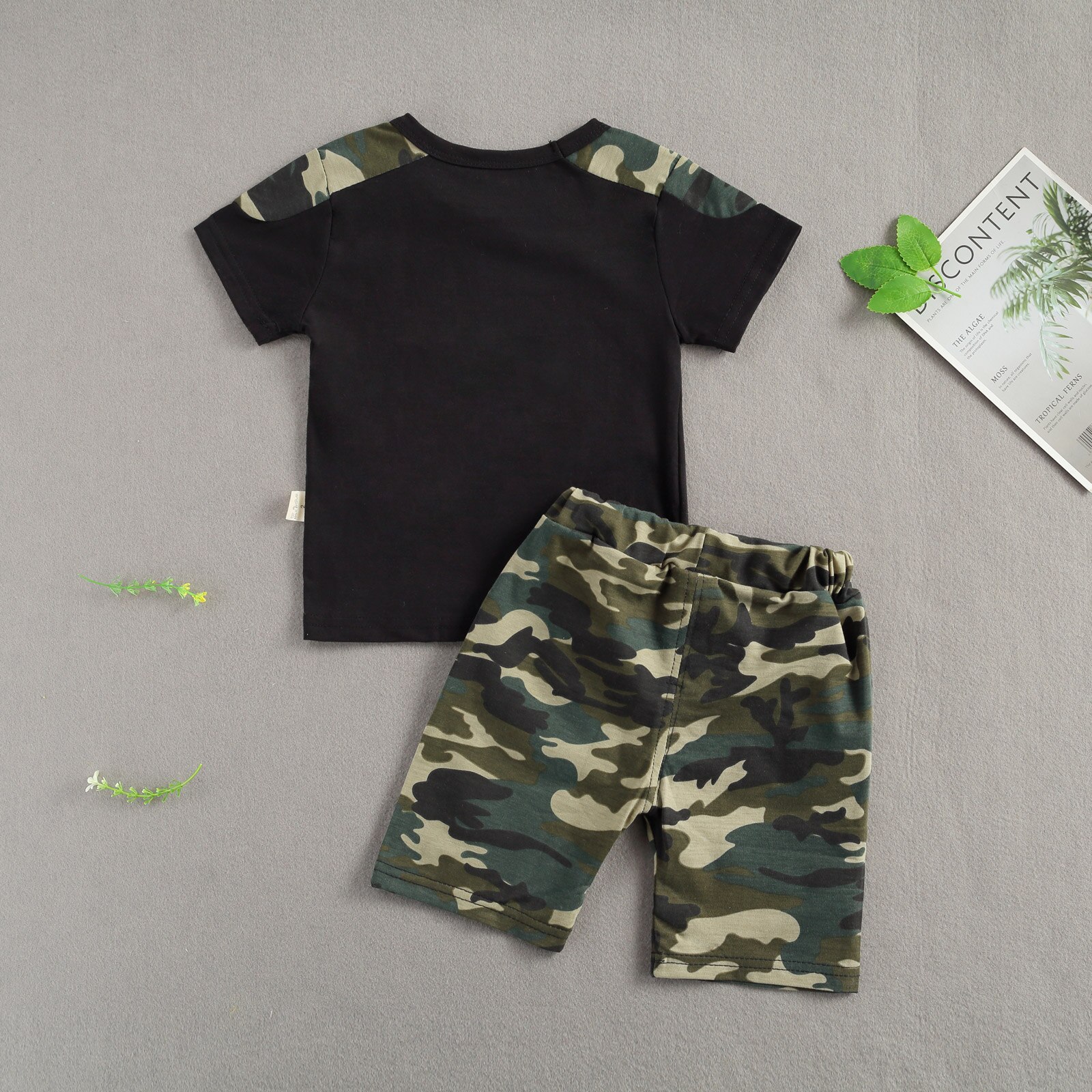 Focosorn – ensemble de vêtements d'été pour bébés garçons de 1 à 4 ans, imprimé Camouflage, manches courtes, poche, Short