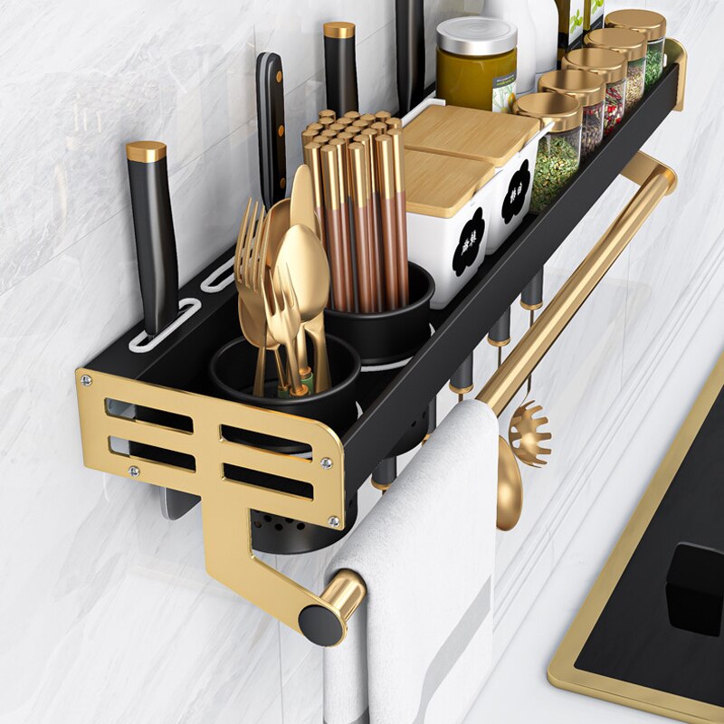 Luxury Kitchen Storage Shelf Wall-mounted Spice Rack Aluminum Multifunctional Storage Rack Kitchen Spice Shelf Kitchen Organizer
