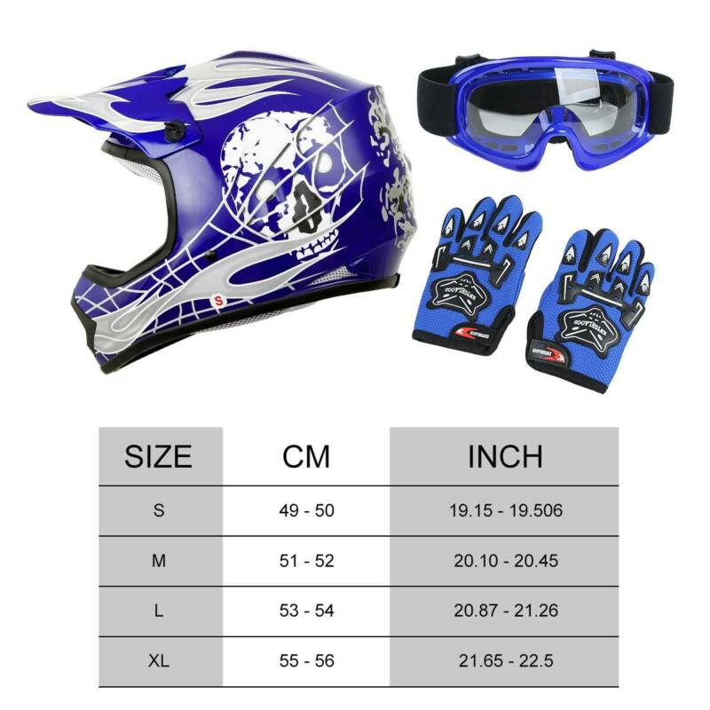 Dot Jeugd Helm Kind Kids Motorfiets Motocross Full Face Off-Road Dirt Bike Atv Sml Xl W/Goggles Handschoenen