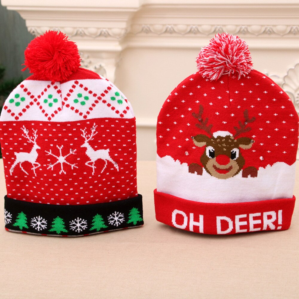 4PCS Light Up Knitted Beanie Hat - Glowing Santa Hat - Christmas Party Decor for Adults & Kids