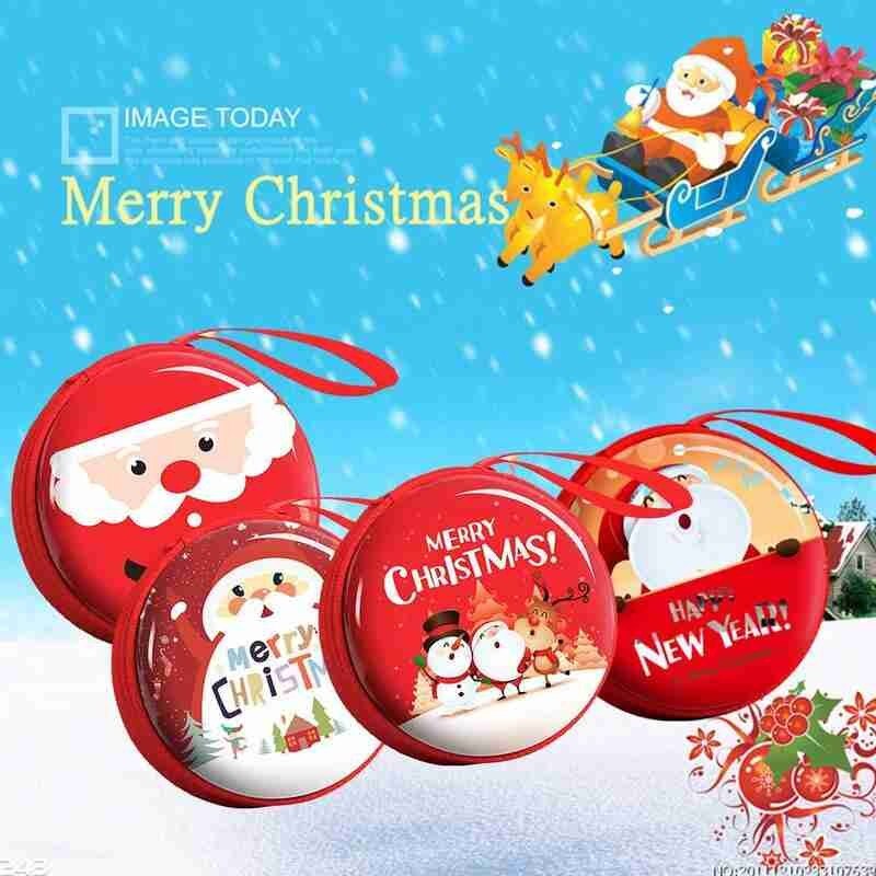 1pc Cartoon Tinplate Xmas Candy Bag Square Round Christmas Candy Bag Purse Year Navidad Tinplate Square Xmas Candy Bag