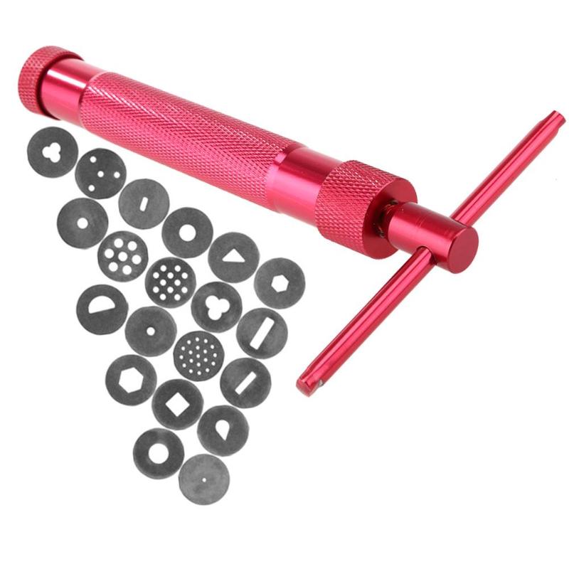 Clay Extruder Zinc Alloy Sugar Paste Extruder Craft Gun with 20 Discs Sugar Craft Sculpt Polymer Mold Extruder Cake Tools: Red