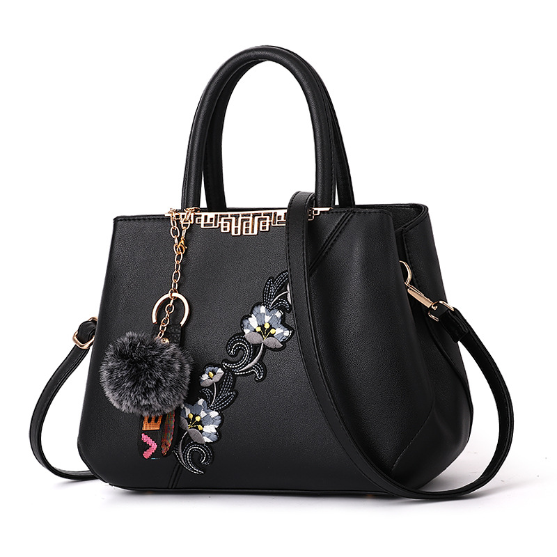 Bolso de mano con bordado de flores para mujer, bolsa de hombro con bordado de flores,: black2