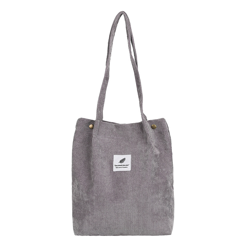 DWTS Hoge Capaciteit Vrouwen Corduroy Tote Dames Casual Effen Kleur Schoudertas Opvouwbare Herbruikbare Vrouwen Winkelen Strandtas: 2light gray