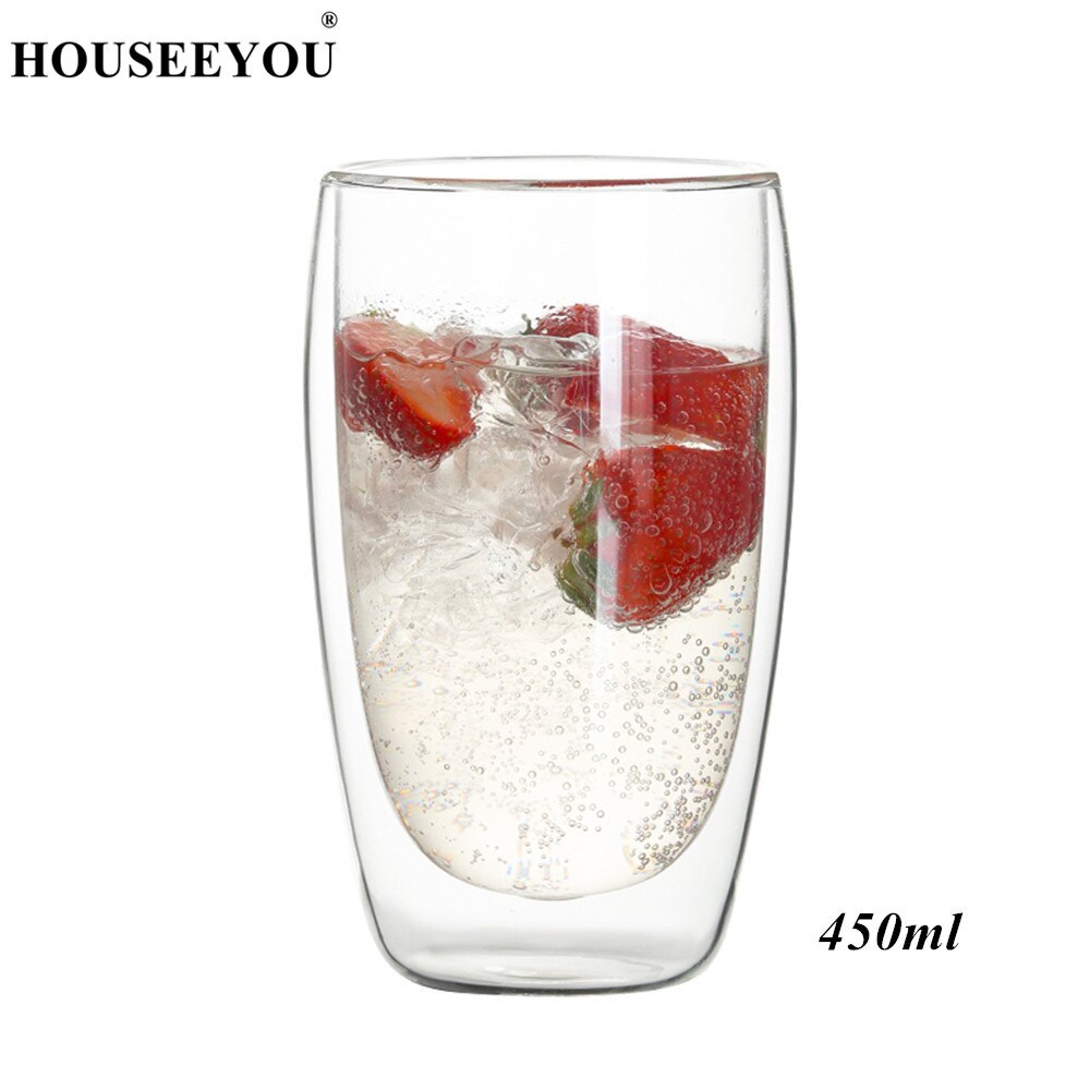 Xinseeyou xícara de vidro para café e chá, xícara criativa com dupla parede, transparente com isolamento: 450ml