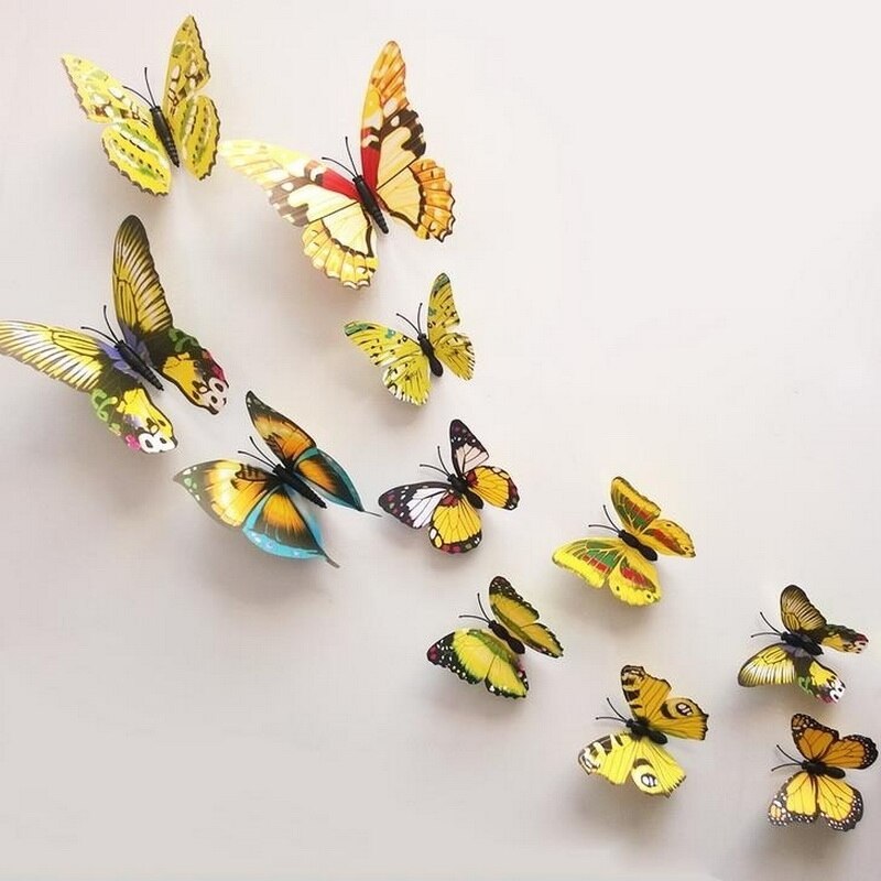 12 Pcs/Lot 3D Butterfly Wall Stickers PVC DIY Home Decor Poster For Kitchen Bathroom Adhesive To Wall Decals Decoration