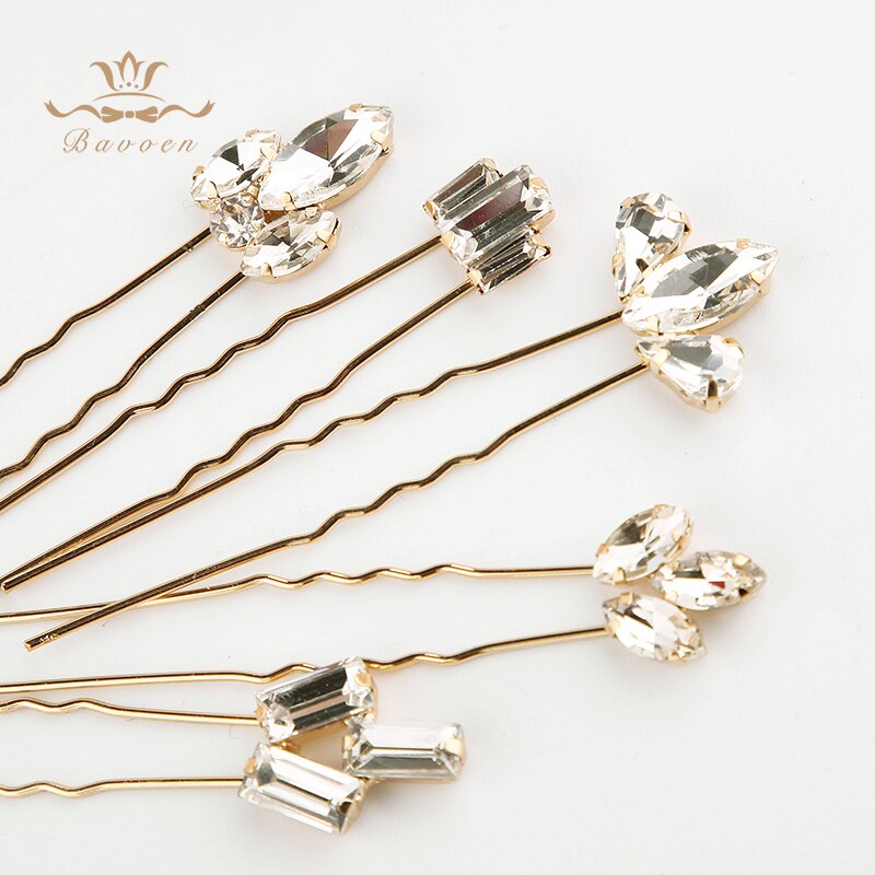 Women Sparkling Crystal Wedding Hair Accessories Handmade Gold Hair Sticks European Pearls Hairbands Hairpins