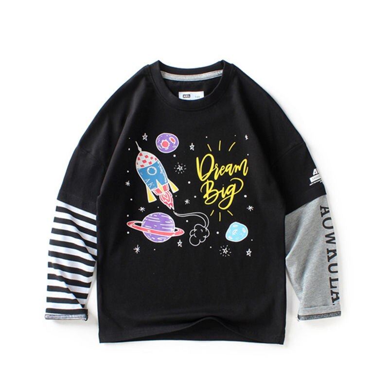 T-shirt à manches longues pour enfants, automne, hauts à rayures, dessins animés, pour adolescents, garçons 6 8 10 12 14 y t-shirts  tx393