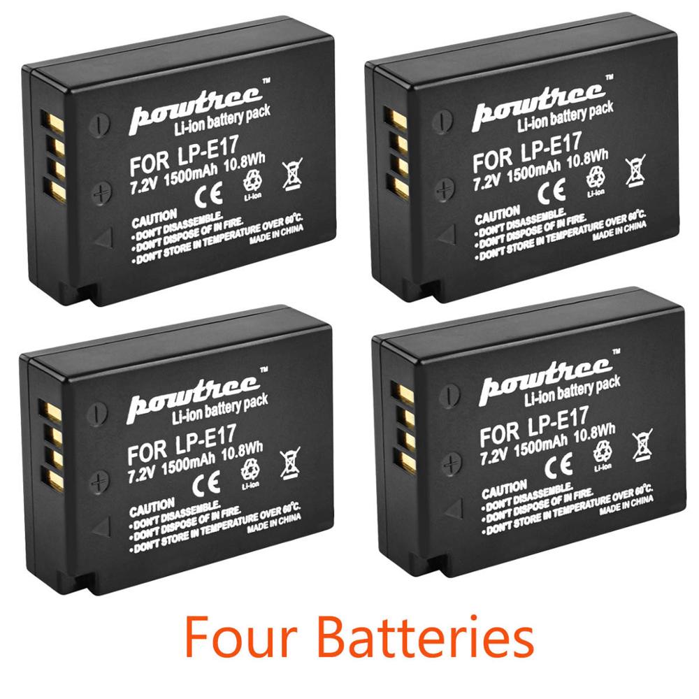 Powtree Voor Canon 7.2V 1500mAh LP-E17 Oplaadbare Batterij + LCD USB Dual Charger Oplaadbare EOS 200D M3 M6 750D 760D T6i T6s: Four Batteries