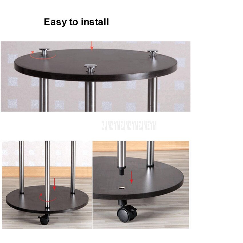 2 Layer Modern Movable Round Tea Table With Wheel Living Room Bedroom Corner Wood Small Sofa Side Low Table