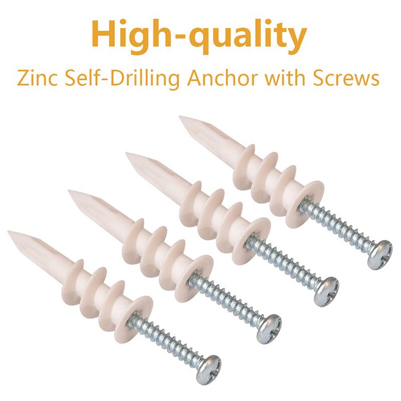 Plastic Self Drilling Drywall Anchors with Screws Kit, 65 Set Hollow Wall Anchors Set