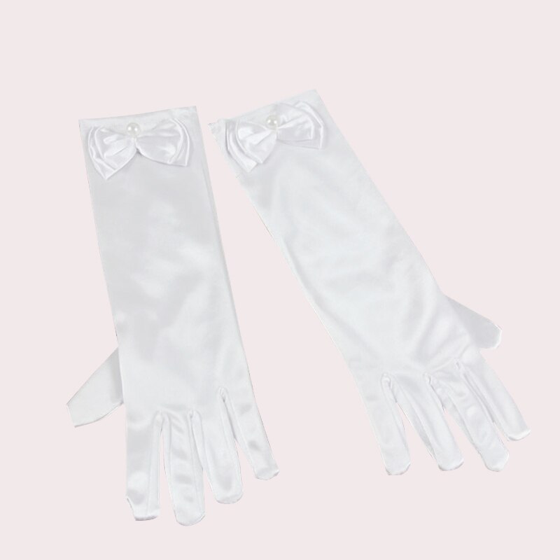 Girl Opera Party Bow Long Gloves Performance Dance Dress Gloves Stretch Satin Summer Sun Protection Gloves Party Accessories: White