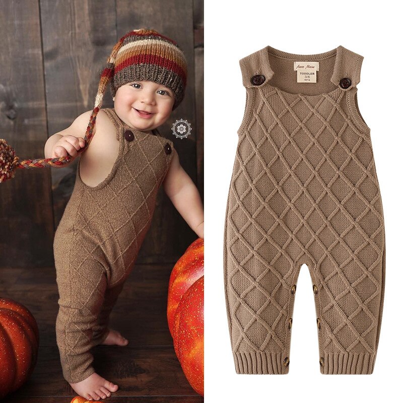 Newborn Baby Knit Overalls Romper Toddler Little Boy Knitted Sleevless Jumpsuit Newborn Baby Girl One Piece Boys Clothes Outfits