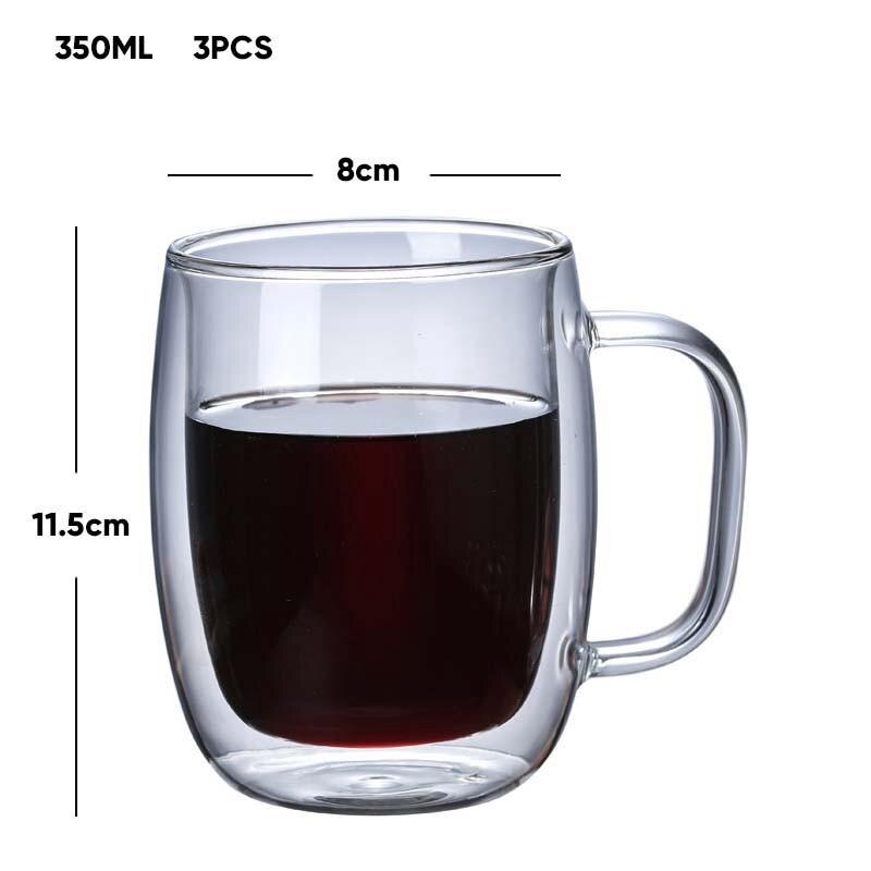 Big Beer Wine Glasses Drinking Whiskey Vodka Cup Coffee Juice Water Cups Tea Mug Double Bottom Glass Mugs For Home: 350ml-3pcs