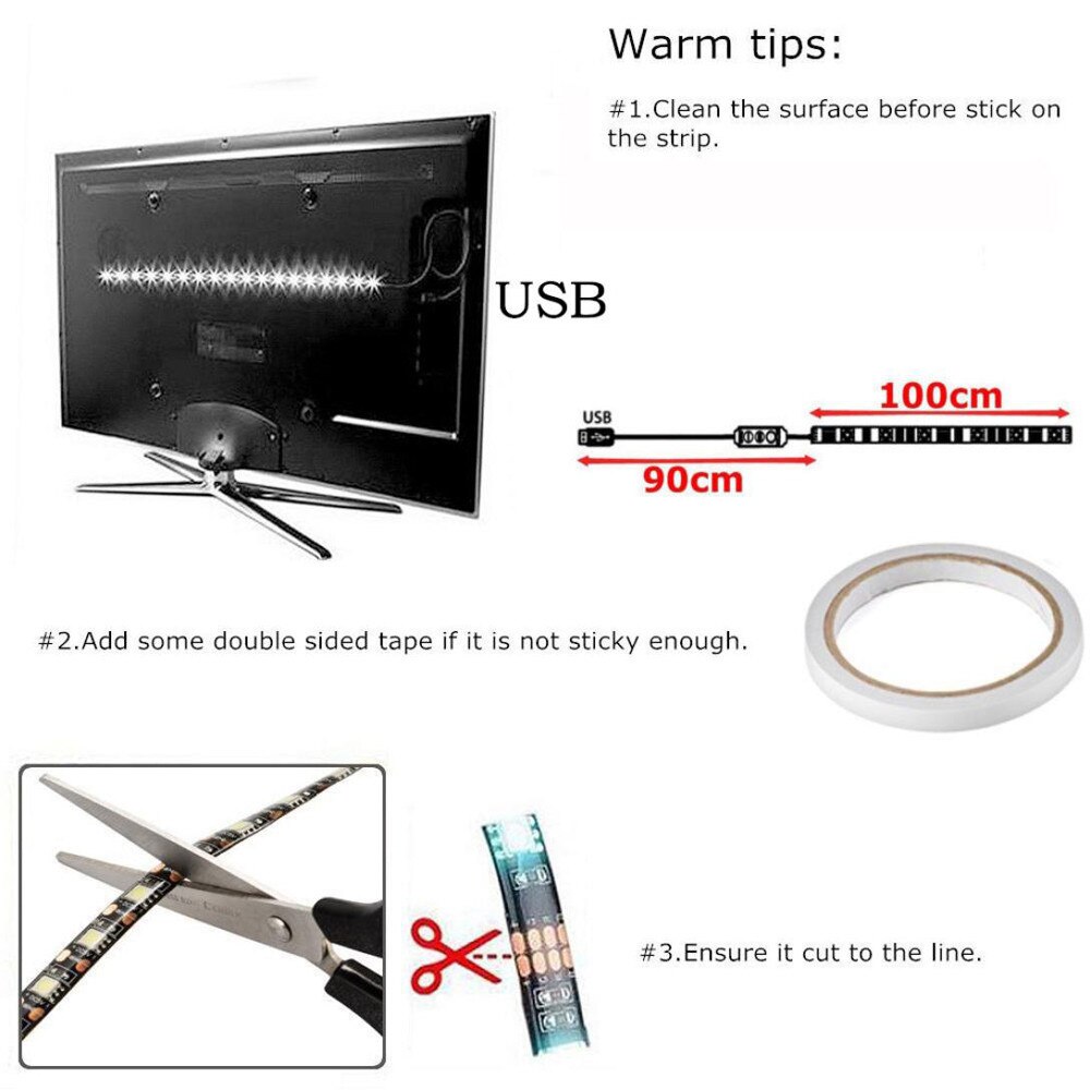 1Pcs USB Powered RGB 5050 LED Strip Lighting For TV Computer Background Light Flexible Stripe Lamp 5.5