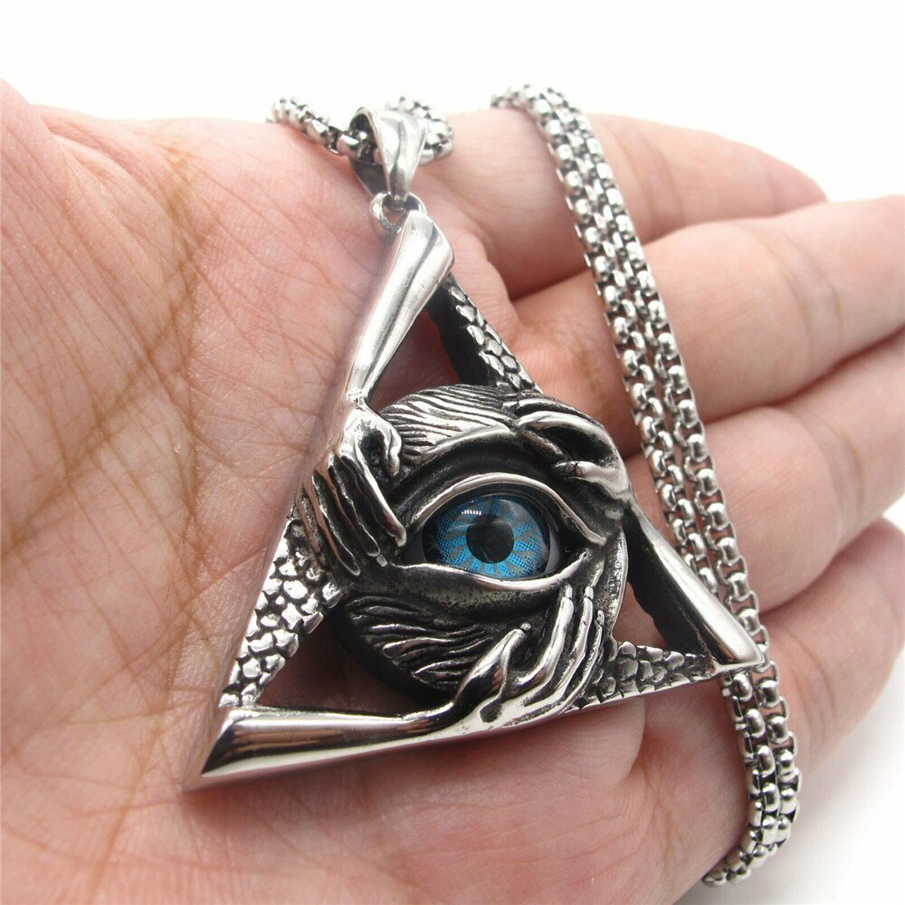 Mens Illuminati Vrijmetselaars Blauw Evil All Seeing Eye Hip Hop Hanger Ketting