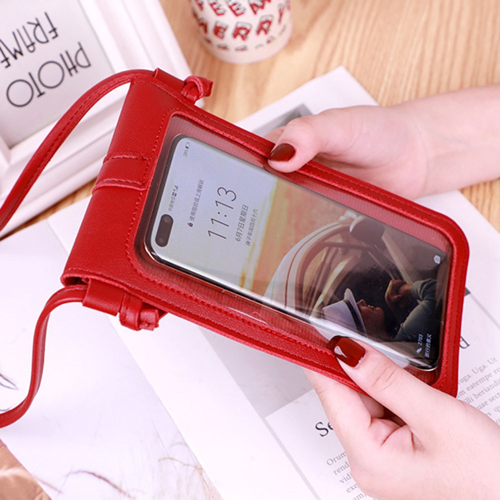 Vrouwen crossbody schoudertas met slotsluiting, transparante achterkant en telefoontas met touchscreen