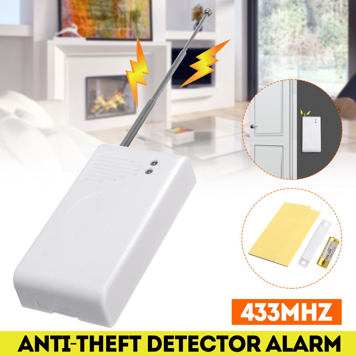 1 Juego de sensores y alarmas de 433Mhz para puerta y ventana, Detector de imán de entrada inalámbrico, Sensor para sistema de alarma de seguridad para el hogar