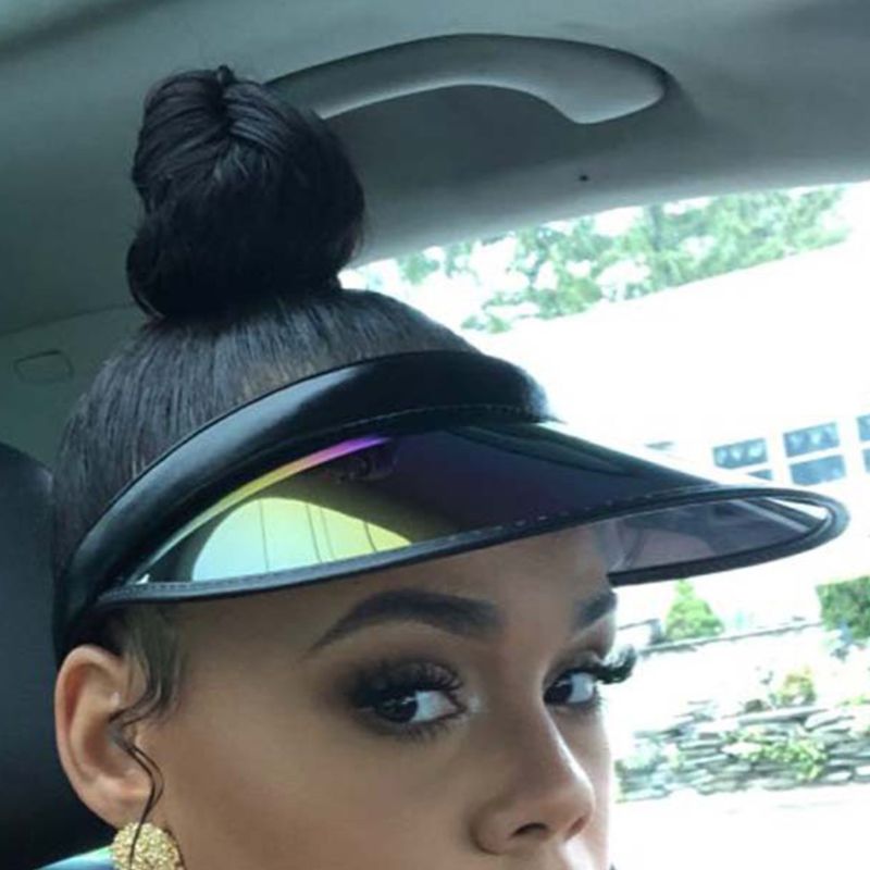 Women Men Hologram Rainbow Wide Brim Sun Visors Hat Topless Sunglasses UV Protection Plastic Panel Sportswear Clip-On Summer Cap