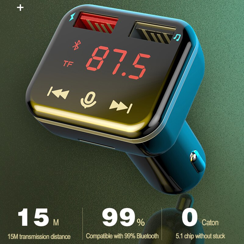 Car Bluetooth 5.1 FM Transmitter QC3.0 Fast Charger Dual Channel Stereo Car Mp3 Player EMC Touch Screen Audio Adaptor