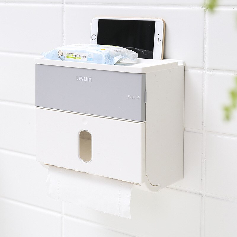 Wall Mounted Toilet Paper Holder,Waterproof Tissue Box,Bathroom Paper Towel Holder with Storage Box - Toilet Paper Dispenser: B-gray