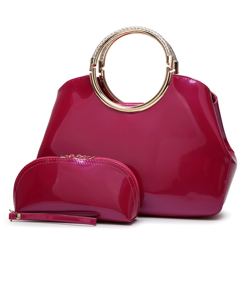 2 Sets Lakleer Vrouwen Handtassen Luxe Merken Tote Tas Dames Schoudertas + Clutch Messenger Bag Bolsa feminina: Hot Pink