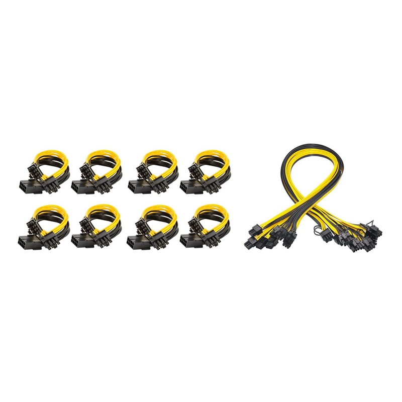 8Pcs 8 Pin PCI-E To 2 PCI-E 8 (6+2) Pin Power Cable &amp; 10Pcs 16AWG 6 Pin PCI-E To 8 Pin (6+2) PCI-E GPU Power Cable