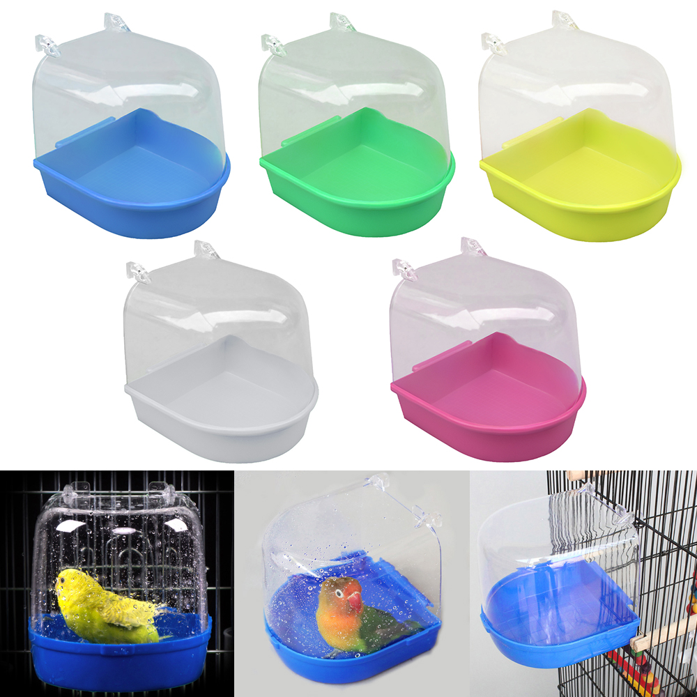 1pcs Bird Perch Shower Pet Bird Bath Cage Basin Parrot Bath Basin Parrot Shower Supplies With Mirror Food Bowl Birds Accessories