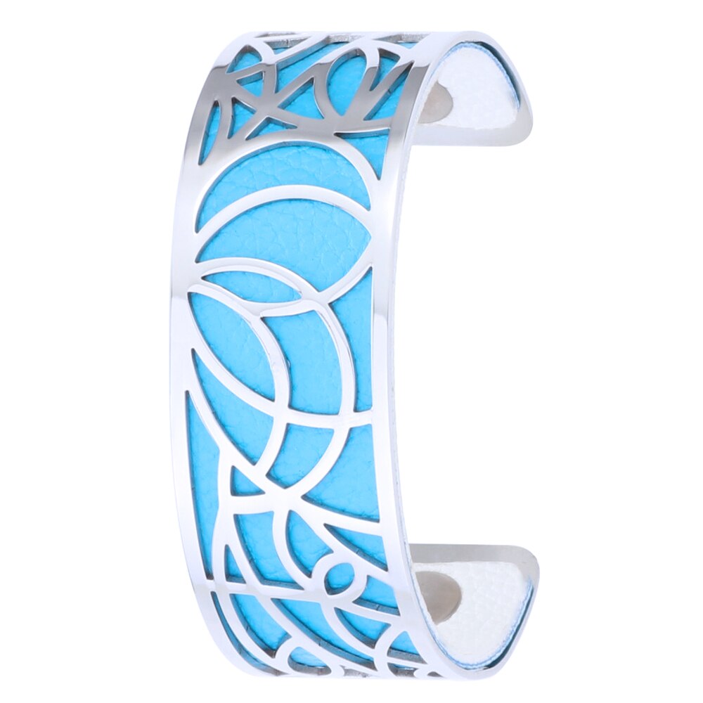 Koaem Rvs Armband Femme Acier Inoxydable De Luxe Manchet Bangle Abstract Patroon Verwisselbare Lederen Sieraden: 003