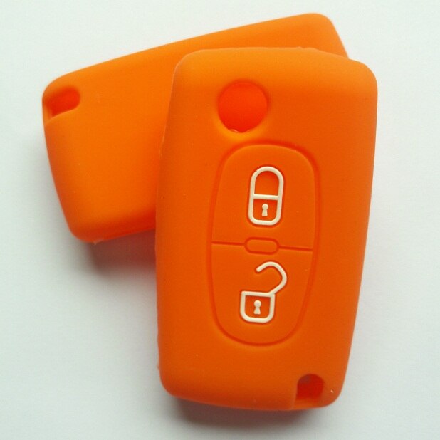 Flip Fob folding Remote Silicon Key Case For Peugeot 306 407 807 Partner Citroen C2 C3 C4 C6 Berlingo Remote fob Case 2 Button: Orange