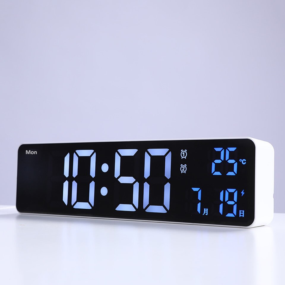 Large Screen LED Digital Alarm Clock Luminous Desktop Timer Temperature Display Alarm Clock with Music LED Desktop Digital Clock: white