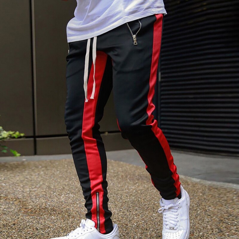 VERTIVE Plus rayure hommes en plein air Streetwear mâle gymnastique entraînement fermeture éclair poche sport pantalon Long cordon Fitness pantalons de survêtement