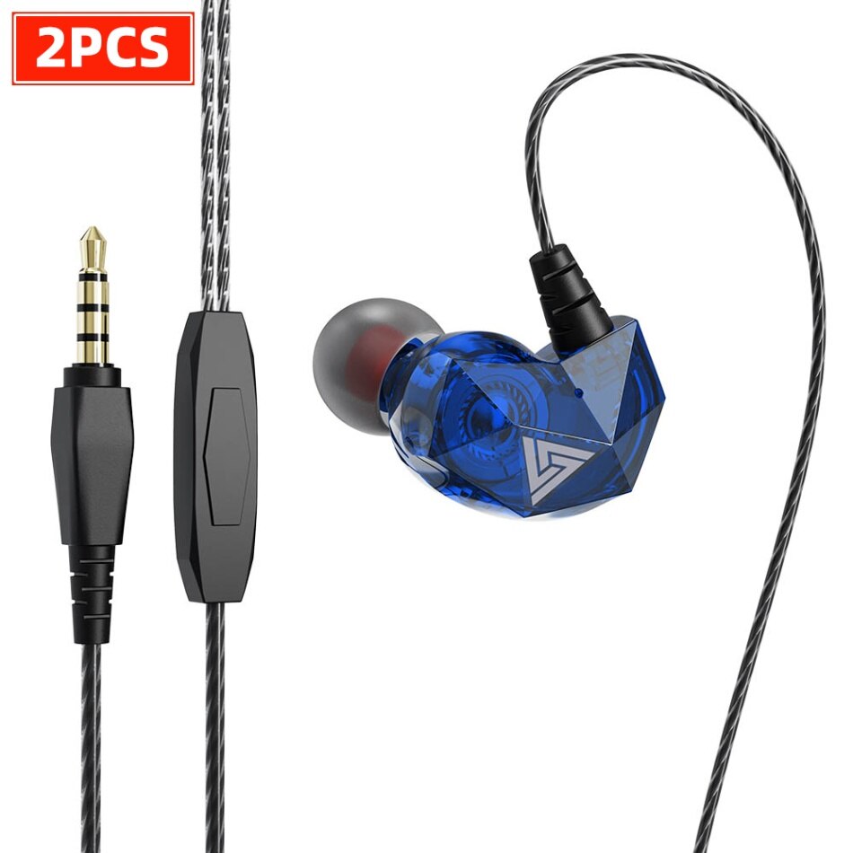 Qkz ak2 moda portátil 3.5mm com fio fone de ouvido in-ear fones de ouvido música esportes fones de ouvido com microfone para o telefone computador portátil: 2Pcs Blue