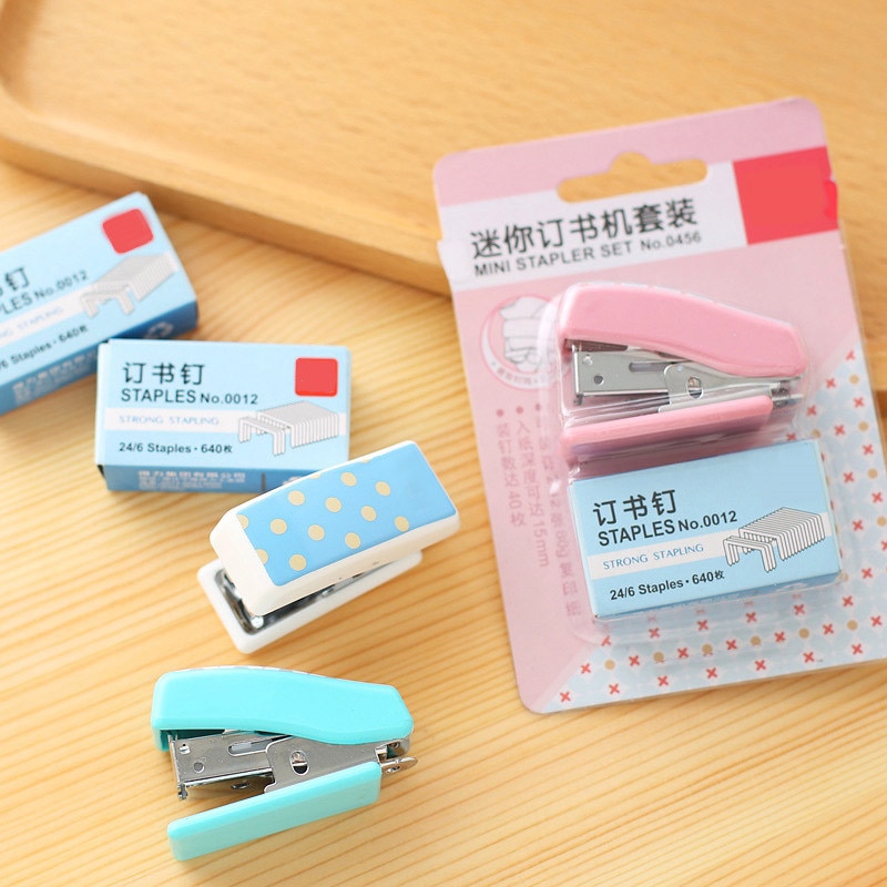 Mini Stapler Set School Staionery Office Supply Paper Clip Binding Binder Book Sewer Student Prize Birthday Small Stapler