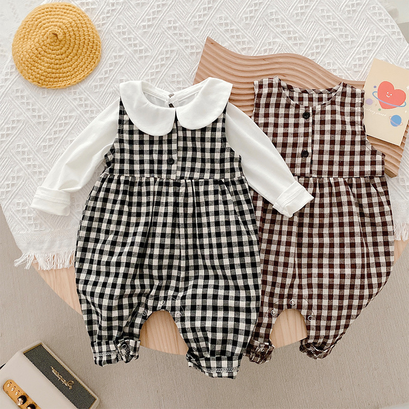 1407C Baby Clothes Check Jumpsuit Spring Summer Newborn Clothes Sleeveless Baby Boy One Piece Clothes Girl&#39;s Overall