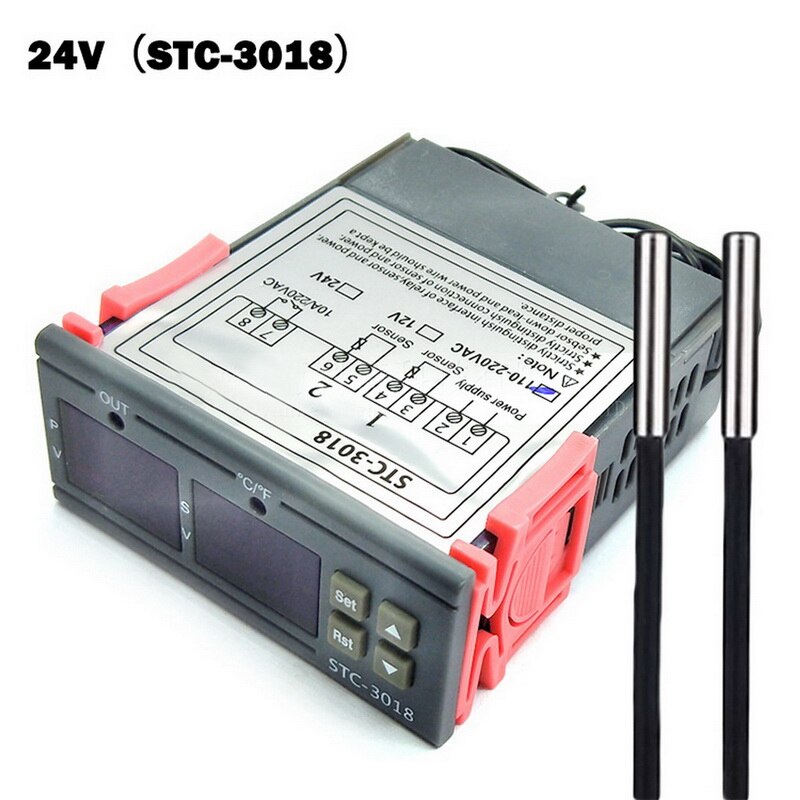 Dobbelt digital inkubatortermostat temperaturregulator to relæudgange termoregulator varmekøling stc -3008 3018 mh-1210w: Stk -3018 24v