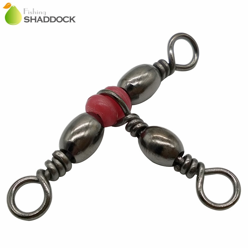 Shaddock Fishing 100pcs 3 Way Barrel Fishing Swivel Brass Fishing Hook Line Triple Swivels Connector With Beads