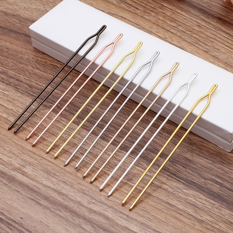 5pcs/lot 125x2mm Hair Sticks Raw Brass Gold Color Hair Sticks Y shape Hair Pins Blank Base Setting For Women Jewelry Bulks DIY