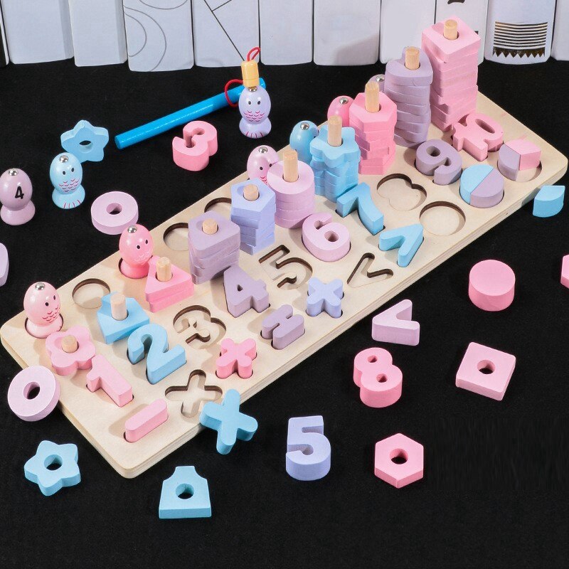 Wooden Number Shape Color netic Fishing Game Toys for Kids Early Educational Learning Matching Board: Default Title