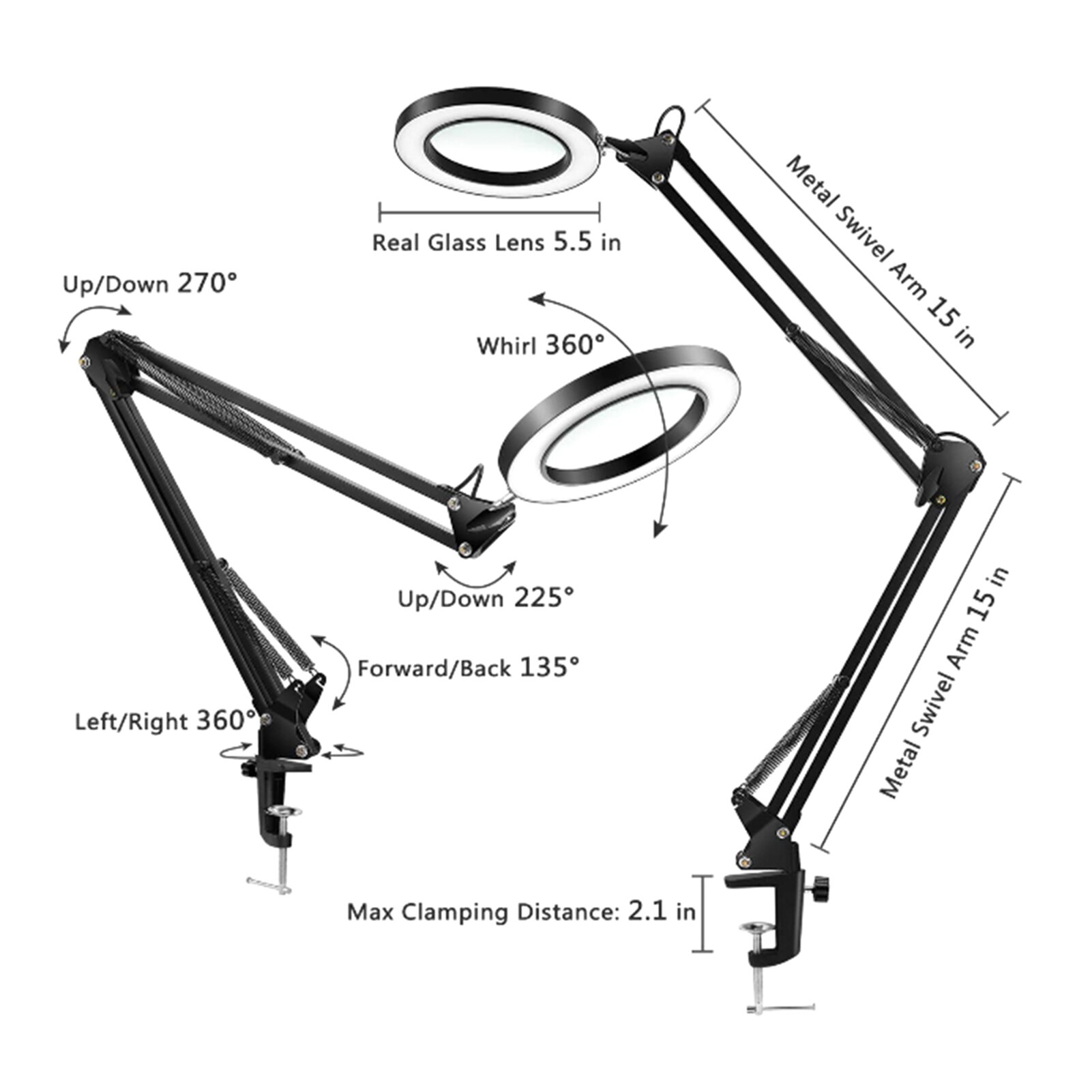 8X Vergroting Vergrootglas Met Led Light Dimbare 3 Kleuren Verlicht Vergrootglas Lamp Opvouwbare Draaibaar Bureaulamp