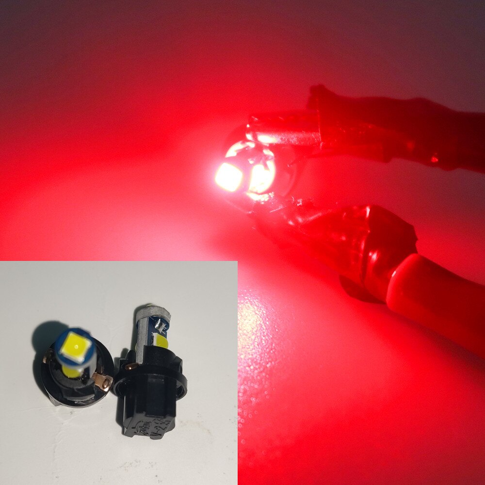 Ampoule led T5 B8.5 B8.5D 3030-3SMD, 20 pièces, indicateur de jauge, lumières intérieur du tableau de bord, lampe latérale, dc 12v: (T5)RED