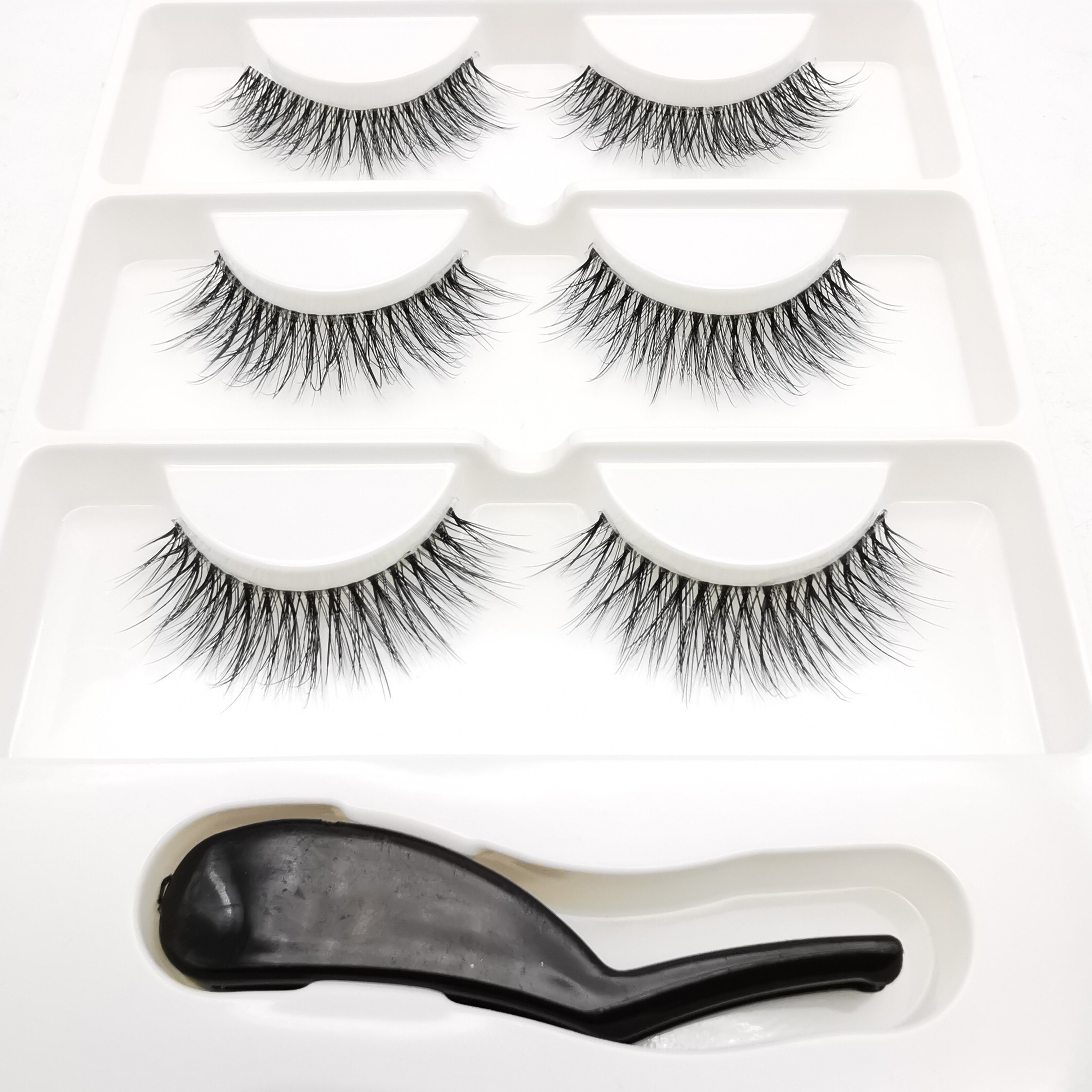 Mink Eyelashes 3 pairs lashes invisible band mink lashes reusable false eyelashes Makeup in Bulk+Eyelash curler: 3pairs-3DFF11
