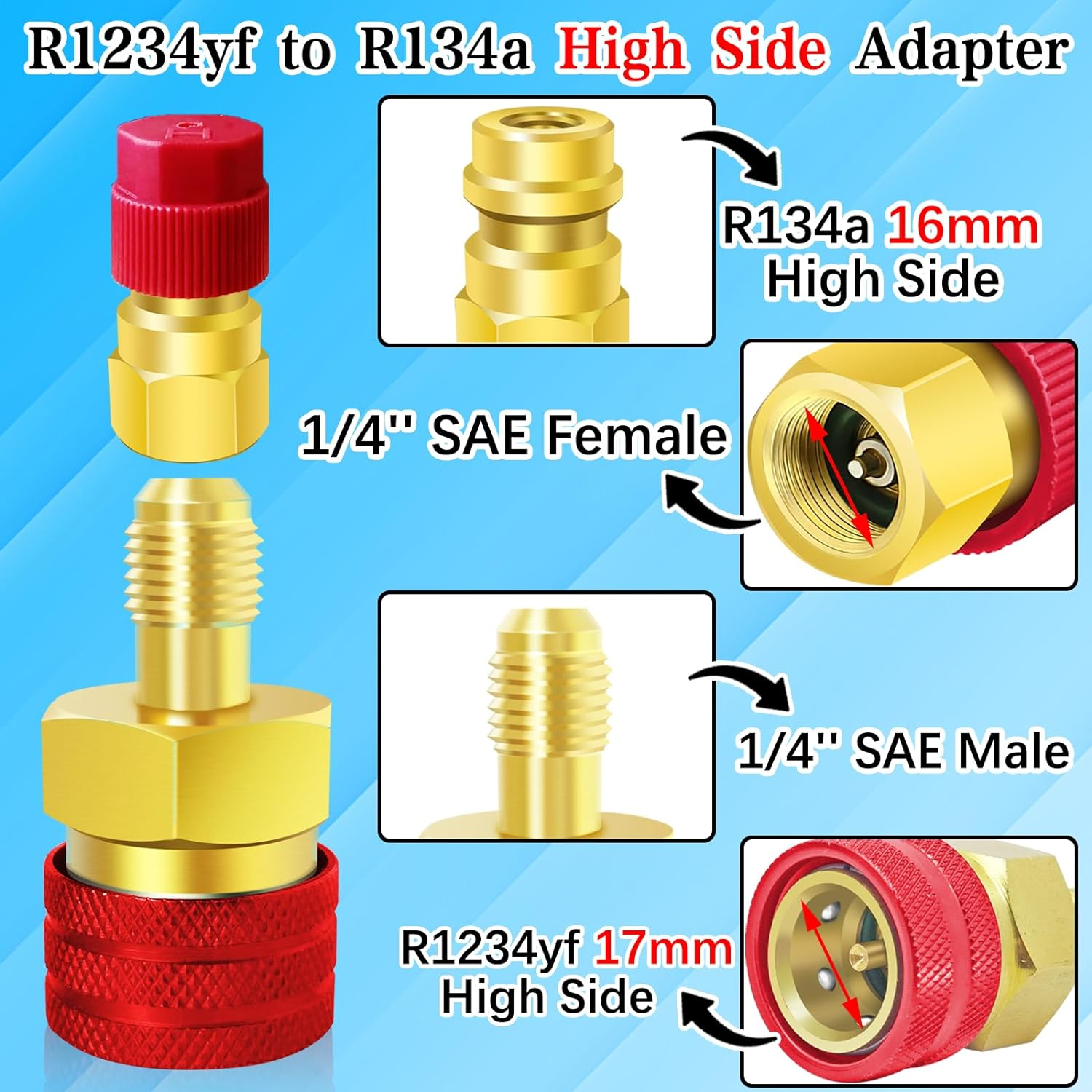 R1234YF Quick Coupler Adapter R1234YF Refrigerant Quick Couplers Kit,R1234YF to R134A Hose Adapter High and Low Side