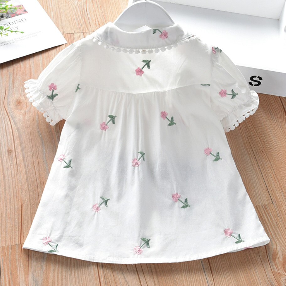 Leuke Meisjes Shirts Lente Zomer Kinderkleding Baby Meisje Bloem Borduren Zoete Korte Mouw Blouse Tops Kids