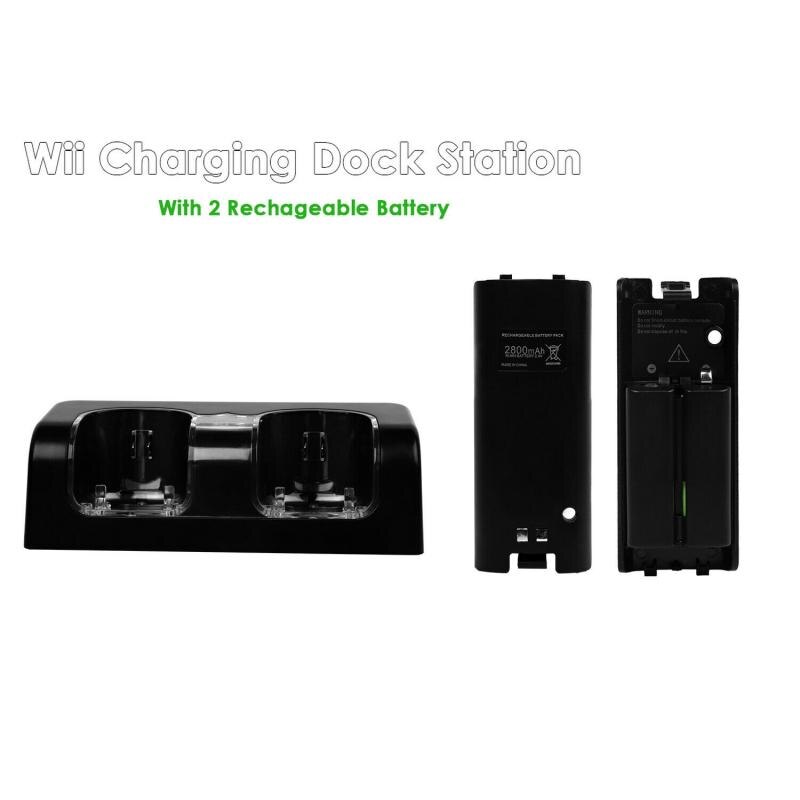For Nin Ten Do Wii Gamepad Charger USB 2/4 Port Charge Remote Controller Charging Dock Station Dock + 2/4 Battery With LED Light: 2port black
