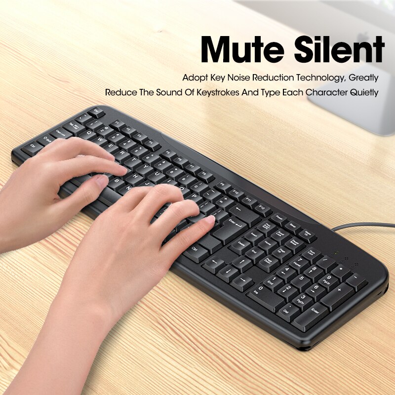 Silent Keyboard and Mouse Set Wired Full Size Keyboard Computer Ergonomic Mute Keycap Office USB Keyboard Mouse Combo PC Desktop
