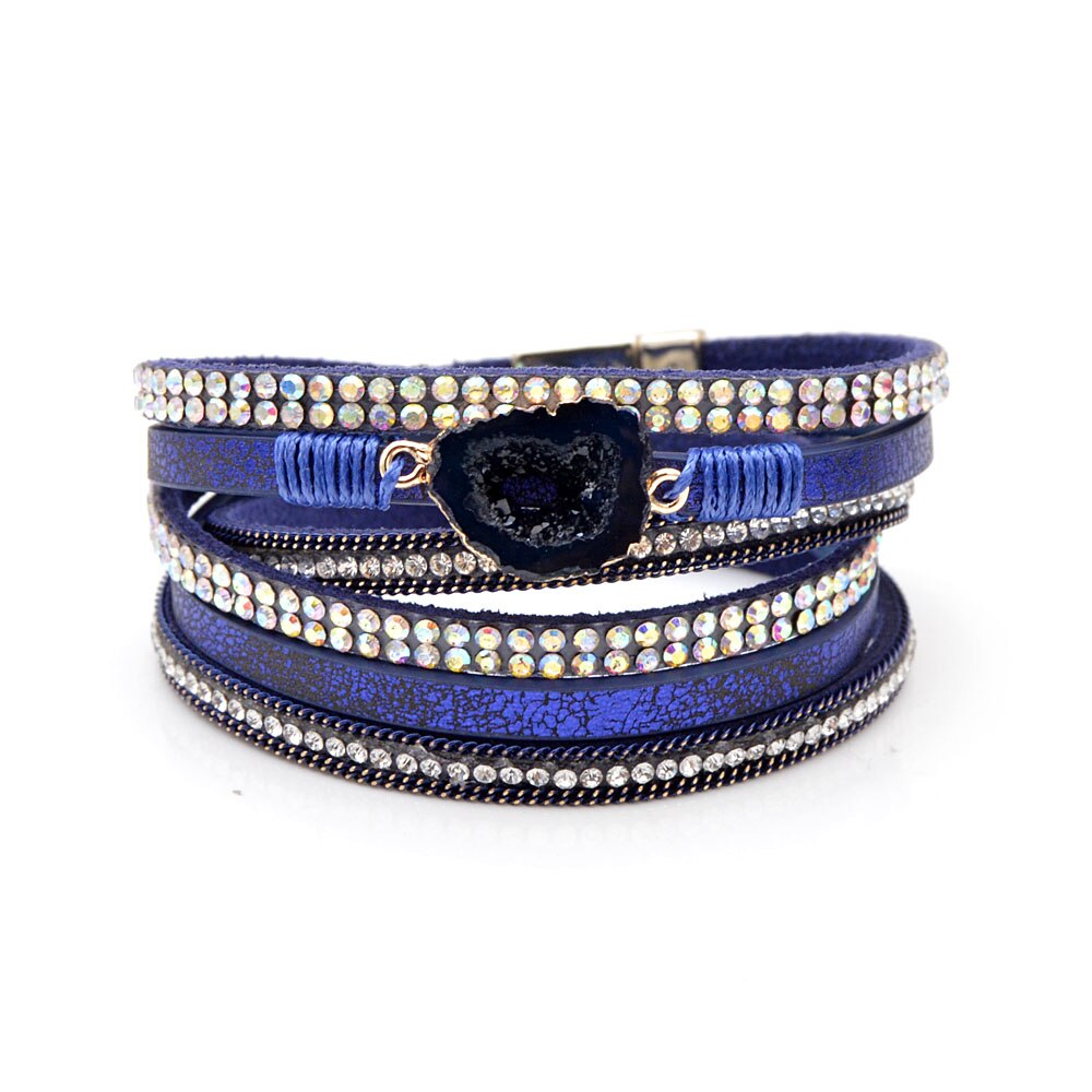 Cindy xiang 3 cores moda natural pedra pulseiras de couro para mulheres e homens unissex manguito pulseiras longo torcido braceletes verão: blue