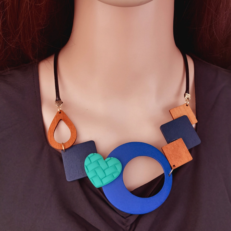 Colgante de madera geométrico, collar étnico con pechera para mujer, collares largos hechos a mano, joyería Vintage: Color amarillo dorado claro